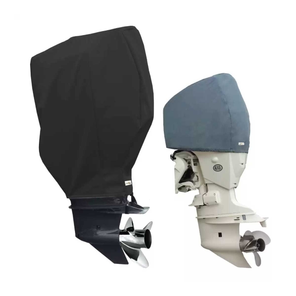 Custom fit outboard cover made specifically for evinrude outboard motors. Available in blue/grey and black for certain evinrude engine sizes