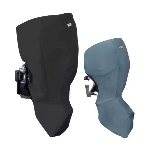 Custom fit outboard cover made specifically for evinrude outboard motors. Available in blue/grey and black for certain evinrude engine sizes. Full Size stroage cover - designed for towing