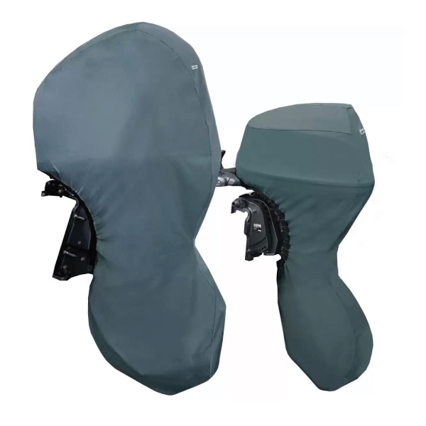 Grey Yamaha outboard motor cover - full coverage for storage, towing and trailering.  Buy online from Coverworld Sunshine Coast. Suits yamaha engines - F425A - XTO V8 5.6L, F350A - V8 5.3L, F225F, F250D, F300B - V6 4.2L, F200F, F250D, F300 - V6 4.2L, F150