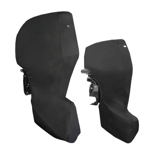 Black Suzuki outboard motor cover - full coverage cowling and shaft cover - good for towing and storage.  Buy online from Coverworld Sunshine Coast. Suits suzuki outboard motors DF100A, DF115A, DF140A - 4 CYL 2.0L, DF115BG, DF140BG - 4 CYL 2.0L, DF140, DF