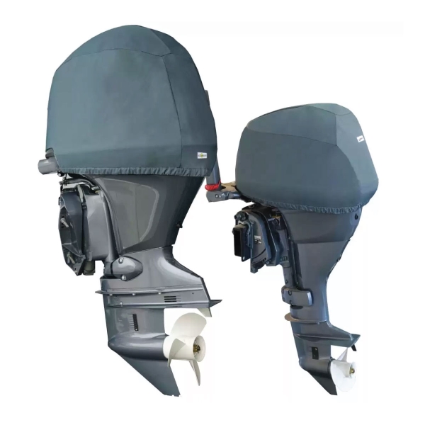 Grey Yamaha outboard motor cover - half cowling coverage for storage.  Buy online from Coverworld Sunshine Coast. Suits yamaha engines - F425A - XTO V8 5.6L, F350A - V8 5.3L, F225F, F250D, F300B - V6 4.2L, F200F, F250D, F300 - V6 4.2L, F150D, F175A, F200D